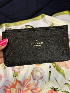 Kate Spade New York Slim Card Holder Wallet – Black Glitter Saffiano Leather